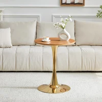 Table d'appoint ronde, style mid-century, pieds antidérapants, usage multifonction, 60x60x72 cm, Couleur naturelle(m-4)