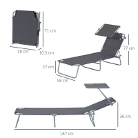 Outsunny 2 Pieces Outdoor Foldable Sun Lounger, 4 Level Adjustable Backrest Reclining Sun Lounger Chair with Angle Adjust Sun Shade Awning for Beach, Garden, Patio, Dark Grey(m-3)