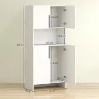 HOMCOM Keukenkast, voorraadkast voor keuken, woonkamer, eetkamer, kasten, planken, magnetronplateau, spaanplaat, wit(m-3)