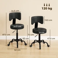 HOMCOM Scaun Salon cu Rotile, PU, Înălțime Reglabilă, Șezut Căptușit și Spătar, Rotativ, 34,5x34,5x87,5 cm, Negru(m-3)