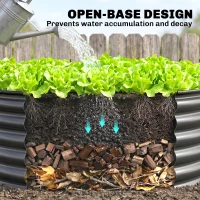 Outsunny Galvanised Raised Garden Bed with Safety Edging, Outdoor Raised Planter Box with Gloves, 120 x 120 x 43cm, Dark Grey(m-7)