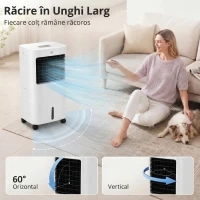 HOMCOM Răcitor Evaporativ și Ventilator cu Gheață 3 în 1 cu 3 Viteze și Cronometru, 32x37x74 cm, Alb(m-7)