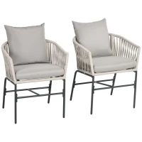 Outsunny Set 2 Sedie da Giardino in Stile Boho con Rivestimento in Corda e Cuscini Imbottiti, Grigio(m-1)
