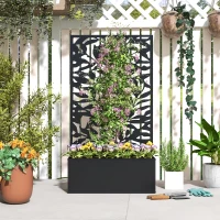 Outsunny Floreira Elevada com Painel de Privacidade de Folhas Decorativas de Metal e Opção de Montagem na Parede 61x23x113 cm Preto(m-8)