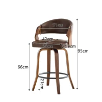 Lot de 2 tabourets de bar avec dossier, design rétro élégant, mousse haute densité et patins antidérapants, 51x42x95 cm, Marron(m-3)
