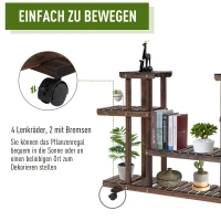 Outsunny Plantenrek plantenstandaard bloementrap met vier treden massief hout verkoold(m-6)