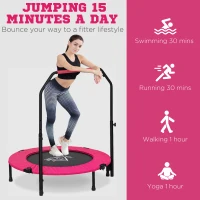 HOMCOM 40" Foldable Mini Fitness Trampoline, with Adjustable Foam Handle, Pink(m-7)
