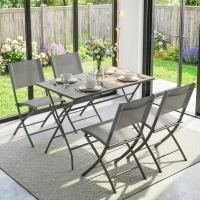 Outsunny Tuinmeubelset Inklapbaar Eetset 5-delig Tafel met 4 Ademende Stoelen Houtlook Ruimtebesparend(m-9)
