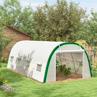 Outsunny Walk-in Polytunnel Greenhouse Tunnel Warm House Tent with Zipped Doors, 8 Mesh Windows, PE Cover, 6 x 3 m, White(m-7)