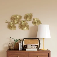 HOMCOM Set van metalen wanddecoraties, gelakte afwerking, bladvorm, goudkleurig(m-8)