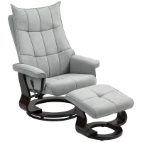 HOMCOM Relaxfauteuil met hocker, draaibaar, fluweellook, verstelbare rugleuning, tot 150 kg, Grijs(m-1)