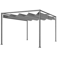 Outsunny Gazebo Pergolă 4x3 m cu Acoperiș Retractabil, Orificii de Drenaj, Picheți și Șuruburi, Pergolă de Grădină din Poliester și Metal, pentru Terasă, Verandă, Exterior, Gri Închis
