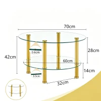 Table basse en verre à deux niveaux, design luxe discret, structure métallique robuste, 70x70x42 cm, Transparent(m-3)