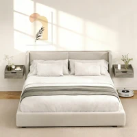 HOMCOM Floating Nightstands Set of 2, Wall Mounted Bedside Table with Drawer for Bedroom, Grey Wood Effect(m-8)