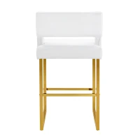 Lot de 2 tabourets de bar nordiques, design carré moderne, imperméable et facile à nettoyer, 48x53.3x91.4 cm, Blanc+Or(m-11)