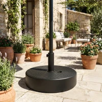 Outsunny Pied de parasol, socle parasol extérieur Remplissable jusqu'à 19 kg avec Sable ou 15 kg avec Eau, Ø 45 x 30,5 cm, noir(m-10)