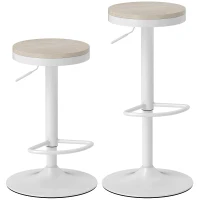 HOMCOM Lot de 2 tabourets de bar, chaises de bar pivotantes avec assise en hévéa, hauteur réglable et repose-pieds, blanc(m-1)