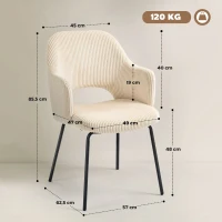 HOMCOM Eetkamerstoel, Ribfluweel, Schelpvorm, Metalen poten, Voetpads, Beige(m-3)
