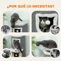 PawHut Árbol Rascador para Gatos Árbol para Gatos 76 cm con Cama 2 Cuevas Postes de Sisal Alfombra Bolas para Jugar Gris(m-8)
