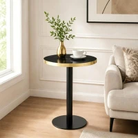 Table d'appoint ronde, plateau anti-rayures facile à nettoyer, 60x60x74 cm, Noir(m-1)