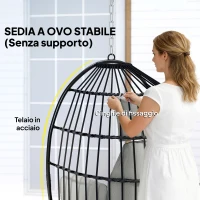 Outsunny Poltrona Sospesa a Uovo con Cuscino e Poggiatesta, in Acciaio e Poliestere, 75x62x107 cm, Grigio(m-4)