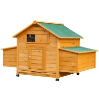 PawHut Poulailler en bois accueillant 4 poules, cage à poules avec pondoir, toit imperméable ouvrable, tiroir amovible, jaune(m-12)
