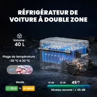 Outsunny Glacière Électrique Voiture 40L à Double Zone, Refroidissement Puissant & Mode ECO, -20℃ à 20℃, 69,2x45,3x51,5cm, Noir(m-4)
