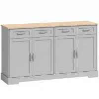 HOMCOM Sideboard Buffet Cabinet, 140 cm Kitchen Storage Cabinet with 4 Drawers, 4 Doors and 2 Adjustable Shelves, Grey(m-1)