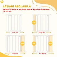 PawHut Poartă de Siguranță pentru Copii și Câini, Extensibilă 76-102 cm, Înaltă 76 cm, Poartă Automată, Montare prin Presiune fără Găuri, Alb(m-4)