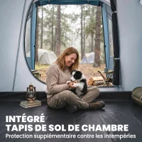 Outsunny Tente de camping familiale 3 personnes, tente tunnel imperméable, 2 portes fenêtres, ventilée 4,6 x 2,6 x 1,9 m, bleu(m-6)
