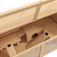 PawHut Cage hamster en bois habitat grand pour rongeur ventilation couvercle ouvrant et accessoires 85x45x44cm bois naturel(m-8)