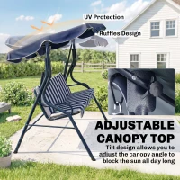 Outsunny 3 Seater Garden Swing Seat Chair Outdoor Bench with Adjustable Canopy and Metal Frame, Blue Stripes(m-4)