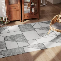 HOMCOM Covor Modern Antiderapant cu Linii Geometrice, din Poliester Multicolor, 230x160x0.7 cm(m-10)