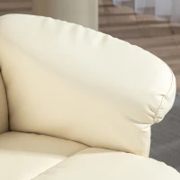 HOMCOM Relaxfauteuil met Hocker, 145° Kantelbare Rugleuning, 360° Draaibaar, Kunstleer, Crèmewit(m-9)