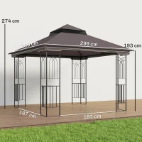 Outsunny Gazebo da Giardino 3x3m con Zanzariera e Tetto a 2 Livelli, Mensole Laterali e Ganci, Caffè(m-3)