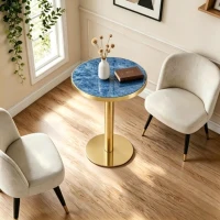Table d'appoint ronde, plateau anti-rayures facile à nettoyer, 60x60x74 cm, Bleu(m-1)