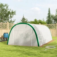 Outsunny Walk-in Polytunnel Greenhouse Tunnel Warm House Tent with Zipped Doors, 8 Mesh Windows, PE Cover, 6 x 3 m, White(m-8)