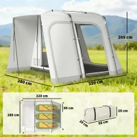 Outsunny Tente arrière de voiture Tente d'auvent de Voiture pour 2 à 4 per. 320 x 280 x 205 cm avec 4 portes, fenêtre, gris(m-3)