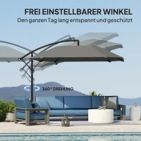 Outsunny Zweefparasol Alu Ø 260 cm met Waterdichte Kap, Kruisvoet en Draaisysteem, Donkergrijs(m-5)