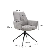 Fauteuil pivotant 360° rembourré, piètement métal laqué stable, patins antidérapants, 48x50x85 cm, Gris(m-3)