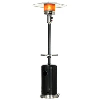 Outsunny Chauffage de terrasse à gaz 13 Kw 30 m² et IP44 chauffage radiant avec roues de transport étagère et protection contre le renversement détendeur et tuyau de gaz fournis alu et acier noir(m-11)