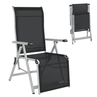 Outsunny Chaise longue pliable transat bain de soleil avec dossier & repose-pied réglable multi-positions, noir(m-15)