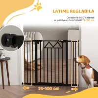 PawHut Poartă pentru Câini cu 4 Șuruburi Reglabile și Bandă Adezivă, din Metal și Plastic, 74-100x76 cm, Negru(m-7)