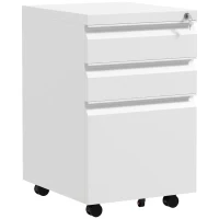 Vinsetto 3-Drawer Filing Cabinet with Lock, Mobile Steel File Cabinet for A4, Legal and Letter Size, Under Desk Drawers with Pre-Assembled Body for Home Office, 37 x 43.5 x 60 cm, White(m-1)