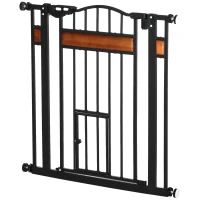 PawHut Pet Gate Safety Gate, with Cat Flap, Auto Close, for Staircases, Doorways, Hallways, 74-80cm Wide - Black(m-10)