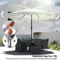 Outsunny 2.7m Patio Parasol Garden Umbrellas with Aluminium Pole, UPF 50+ Outdoor Sun Shade Table Umbrella with Tilt, Crank, 8 Ribs, Ruffles, White(m-5)