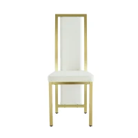 Chaise de salle à manger minimaliste européenne, bordure dorée 3D et dossier haut ergonomique, 44x42.7x109 cm, Blanc+Doré(m-2)