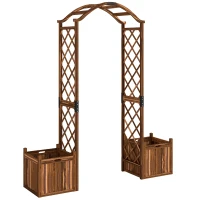 Outsunny Wooden Garden Arch with 2 Planter Boxes, Outdoor Rose Arch Trellis for Climbing Vines, Carbonised(m-1)