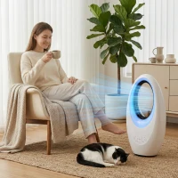 HOMCOM Turmventilator ohne Rotorblätter leiser Ventilator mit 60° Oszillation, LED-Beleuchtung, 3 Geschwindigkeiten, 7,5H-Timer(m-10)