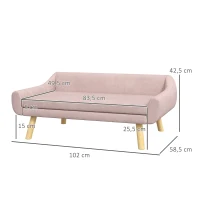 PawHut Hondenbank, Scandinavisch design, met afneembare bekleding, fluweelachtige uitstraling, 102 cm x 58,5 cm x 42,5 cm, Roze + Natuurlijk(m-3)